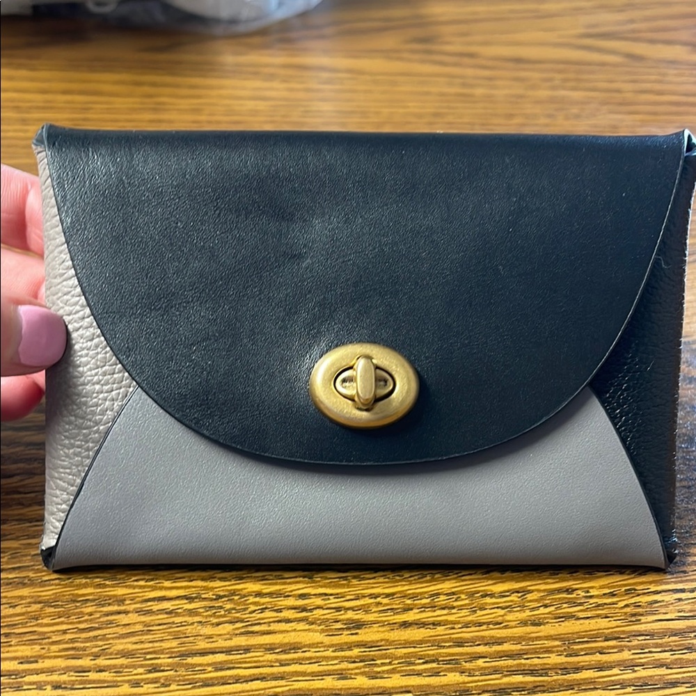 Coach Black and Gray Wristlet with Gold Clasp